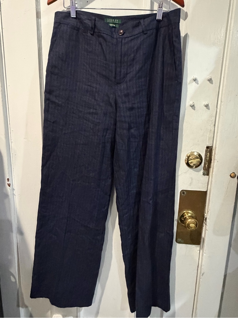 Ralph Lauren Navy Wide-Leg Linen-Blend Pants